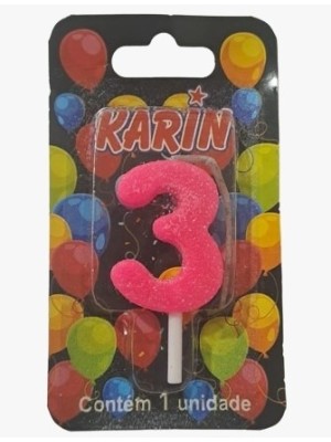 VELA DE ANIVERSARIO N.3 ROSA C/ GLITTER UN. KARIN