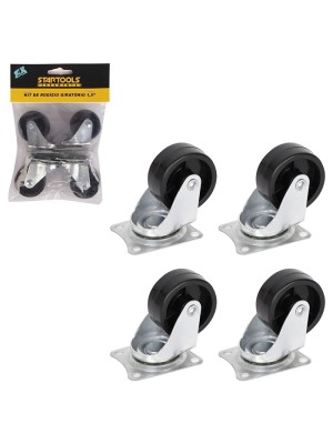 RODIZIO GIRATORIO KIT PRETO 1,5 C/4PCS UN.