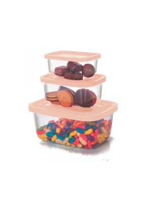 Kit 3 Potes De Plástico Retangular C/ Tampa Retangular - 260ml / M - 520ml / G - 1300ml