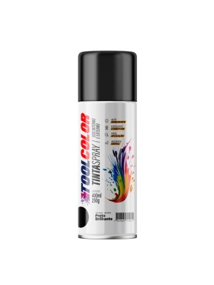 Tinta Spray Toolcolor UG Preto Brilhante 400ml Alta Cobertura, Secagem Rápida e Acabamento Profissional