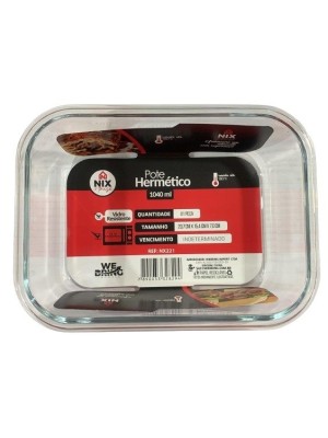 POTE HERMETICO DE VIDRO RETANGULAR 1,04L 20,7X15,4X7CM UN.