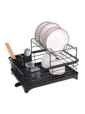 Escorredor de louça 2 andares preto de cozinha e pia com porta talheres 9 Pratos - Westing 42X31X22CM 
