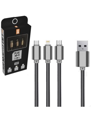 CABO 3 EM 1 USB X V8/IP7/TIPO-C 1,2M UN.