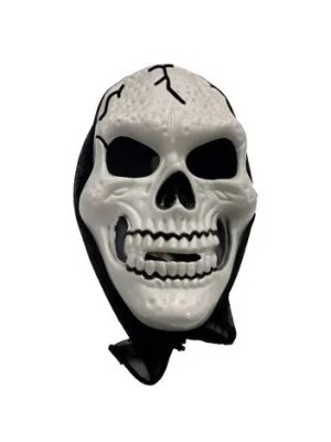 Máscara Halloween Caveira com Capuz 32x20cm Fantasia Terror Festa Infantil e Adulto