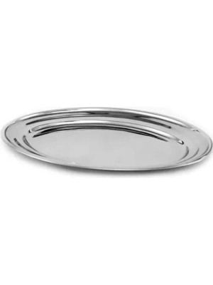 Travessa De Inox Grande Rasa 36cm Baixela Oval Para Servir