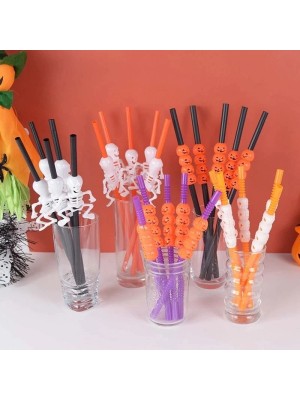Kit 4 Canudos Decorados Halloween com Abóboras e Caveiras para Festa Temática