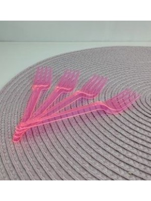 Garfo Plástico Sobremesa 25 Unidades Doces Aniversario Rosa Neon