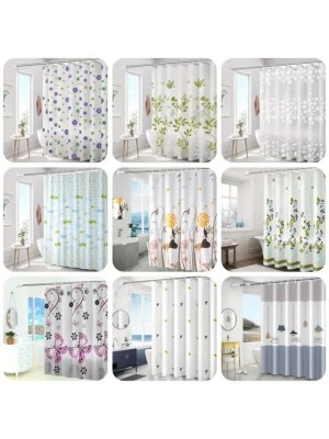 Cortina Box Banheiro Estampada com 5 Ganchos Chuveiro 198x180cm