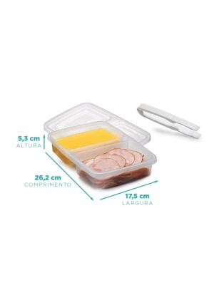 Porta Frios Plástico Duplo Retangular Com Tampa 1250ml