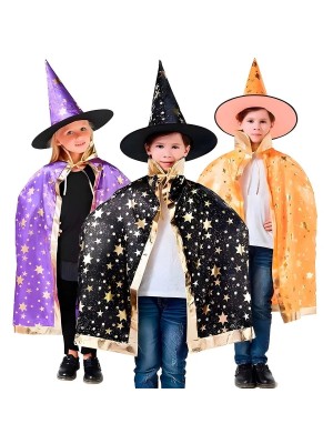 Fantasia Infantil Capa com Chapéu de Mago Halloween