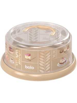 Boleira com Alça e Tampa Rosca Decorada Plasutil Redonda BPA Free para Bolos e Tortas 28,5cm