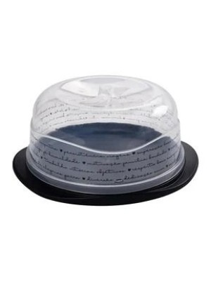 Boleira Redonda Decorada Preta Plasutil com Tampa