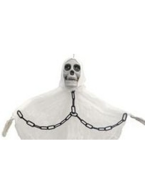 Caveira Fantasma com Corrente 85cm Decoração Halloween Assustadora para Festas, Casas e Eventos Temáticos
