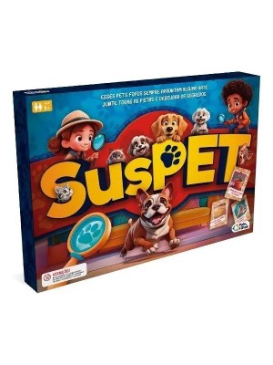 Jogo de Tabuleiro Suspet – Mistério Infantil Educativo com Cartas, Pinos e Dado