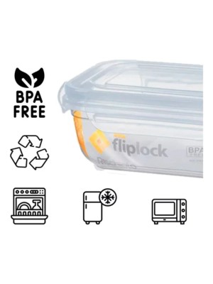 Pote Retangular Fliplock 1,8L Alto com Travas Herméticas Transparente para Alimentos, Freezer, Micro-ondas e Lava-louças