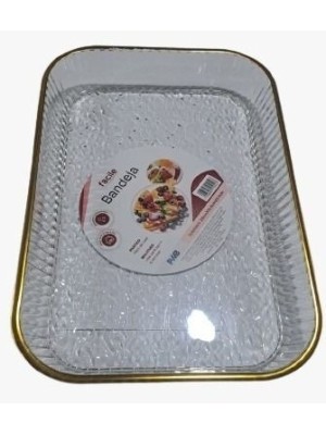 Bandeja Acrílica Transparente com Borda Dourada 33,8x23x4cm Luxo para Servir e Decorar