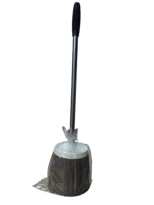 Escova Sanitária Rattan Cabo Longo 13,5x54cm com Suporte Moderno para Decoração e Limpeza