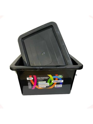 Caixa Organizadora Preta 10 Litros Plástica com Tampa e Travas Prata – Resistente, Empilhável e Ideal para Casa e Escritório