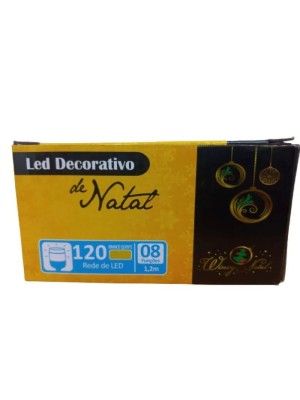 Rede de Luz 120 Leds 1,2M 220V Branco Quente Pisca-Pisca Expansível com 8 Funções e Fio Transparente para Decoração Natal Festas Janelas Varandas