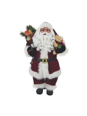 Papai Noel com Urso 40cm em Poliéster – Enfeite Natalino Decorativo para Casa, Loja e Vitrines