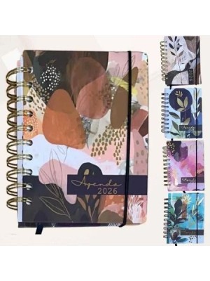 Agenda 2026 Wire-O Abstrato Pequena 11x15cm Capa Dura Colorida Ideal para Estudo Trabalho e Anotações