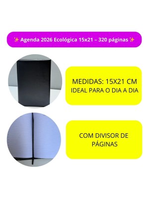 Agenda Social 2026 Couro 15x21cm Capa Sintética Luxo com Miolo Datado e Planejamento Diário Completo