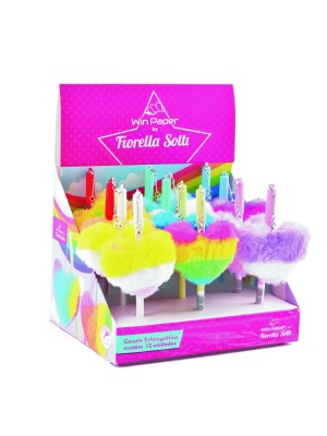 Caneta Esferográfica Coração de Pelúcia com Pompom Colorido e Tinta Azul – Caneta Fofa Decorativa, Criativa e Macia para Escola, Escritório e Presente