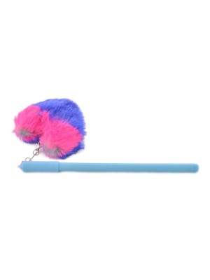 Caneta Esferográfica Coração de Pelúcia com Pompom Colorido e Tinta Azul – Caneta Fofa Decorativa, Criativa e Macia para Escola, Escritório e Presente