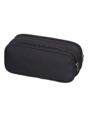 Estojo All Black Double com 2 Zíperes – Modelo Duplo Preto em Nylon Resistente, Ideal para Escola, Faculdade e Escritório