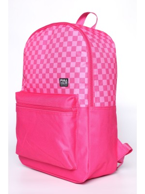 Mochila Juvenil Feminina Full Color Xadrez Rosa com Bolso Frontal e Alças Ajustáveis – Modelo Escolar Resistente e Estiloso