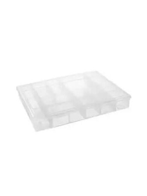 Caixa Organizadora Fácil N.02 29x23x4cm – Plástico Transparente, Divisórias Internas, Tampa Firme, Ideal para Artesanato, Costura e Escritório