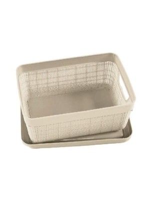 Caixa Organizadora com Tampa Juta 1,8L Cru para Casa, Banheiro e Escritório – Organizador Plástico Texturizado com Tampa Firme e Design Decorativo