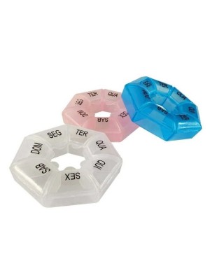 Porta Comprimido 9cm Redondo com 7 Divisórias Semanais – Organizador de Remédios Prático e Portátil