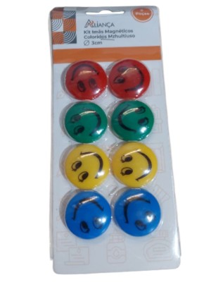 Imãs Magnéticos Coloridos 3cm com 8 Peças para Geladeira, Quadro Magnético, Escritório e Organização do Dia a Dia