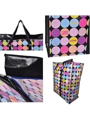 Sacola de Compras 55x55x13cm Reforçada com Zíper e Alças Resistentes Estampada para Mercado, Viagem e Organização