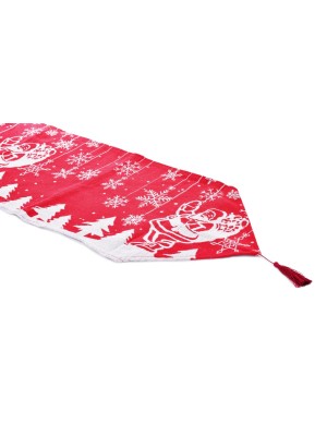 Caminho de mesa Cervena natalino 33 x 180 cm com estampa xadrez e tassel decorativo