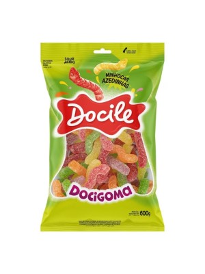 Bala de Goma Minhocas Azedinhas 600g Docigoma Docile – Balas Cítricas Sortidas Açucaradas para Festas, Lembrancinhas e Revenda
