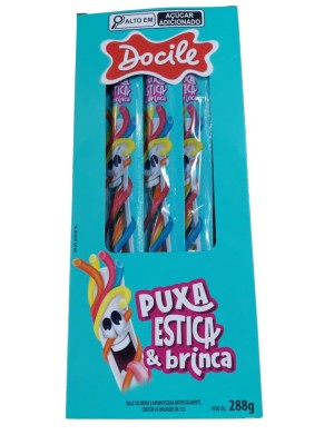 Regaliz Canudinho Twist Colorido de Morango Caixa com 24 Unidades 288g Docile – Doce Macio, Divertido e Multicolorido para Festas, Kits