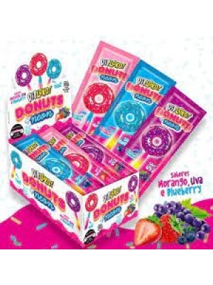 PIRULITO DIPLOKO NEON DONUTS CX C/30 UNDS 300G SABOR FRUTAS SORTIDAS DANILLA